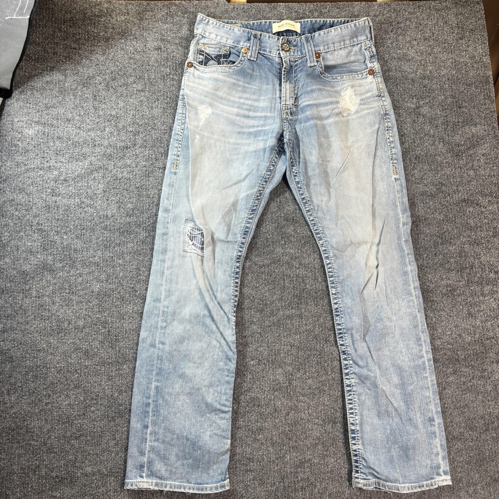 Big Star Pioneer Straight Jeans Mens 31x30 Blue Light Wash Distressed Denim